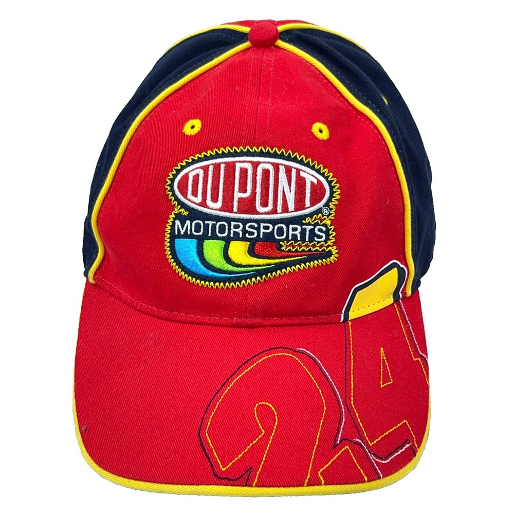 Vintage Jeff Gordon Hat Cap Strap Back Red Blue Nascar Racing Big Logo Y2K Dad